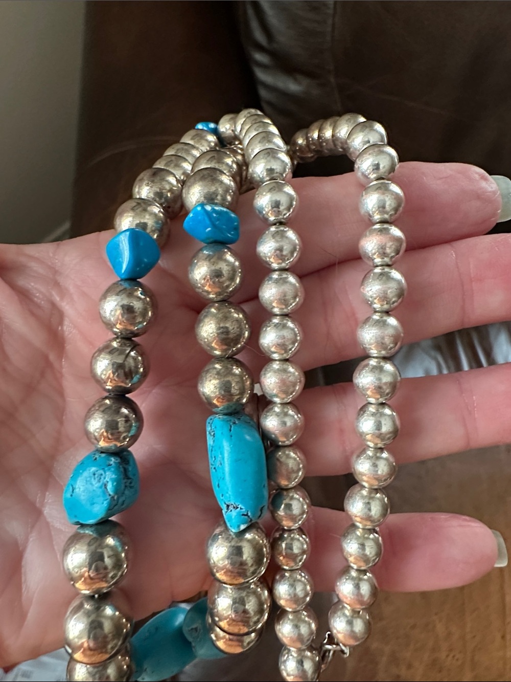 Turquoise and Silver Bead Necklace - Picture 9 of 11